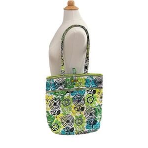 Vera Bradley Medium Size Lime Green/Bright Green Floral Quilted Tote Bag